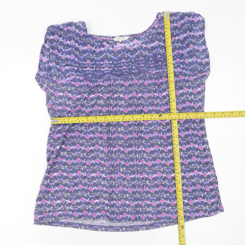 White Stuff Women's Purple Floral Tunic Blouse Size 12 Short Sleeve