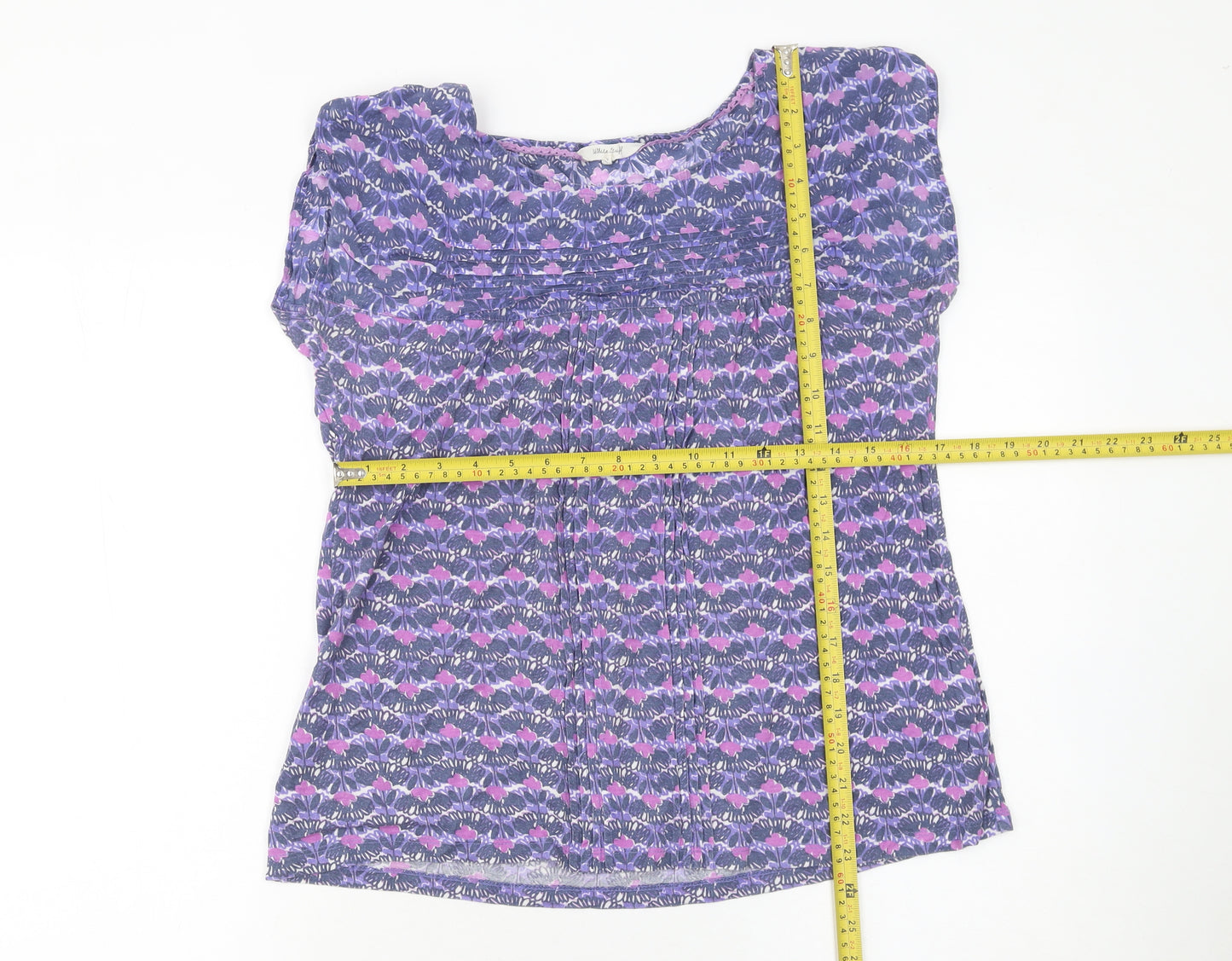 White Stuff Women's Purple Floral Tunic Blouse Size 12 Short Sleeve