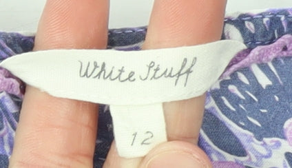 White Stuff Women's Purple Floral Tunic Blouse Size 12 Short Sleeve