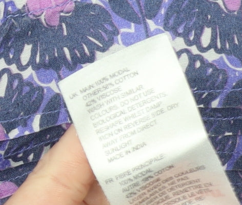 White Stuff Women's Purple Floral Tunic Blouse Size 12 Short Sleeve