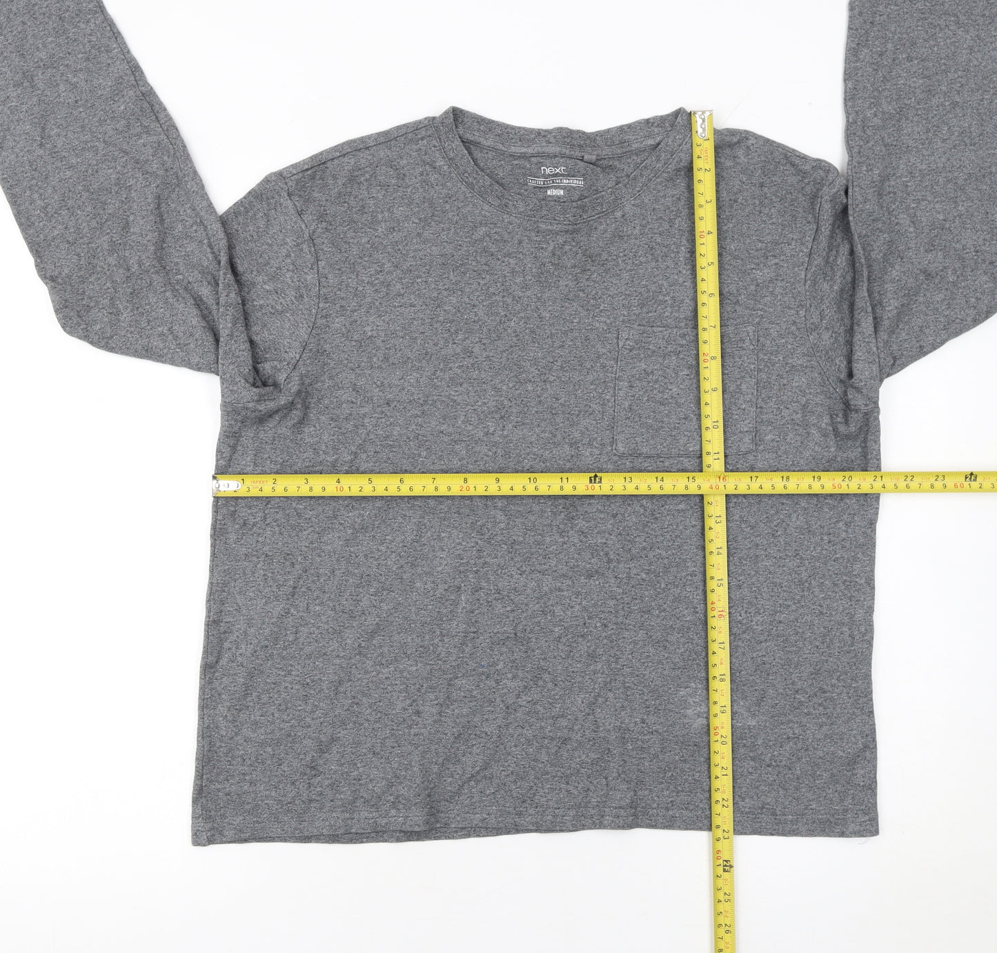 Next Men's Grey Long Sleeve Crew Neck Cotton T-Shirt Medium