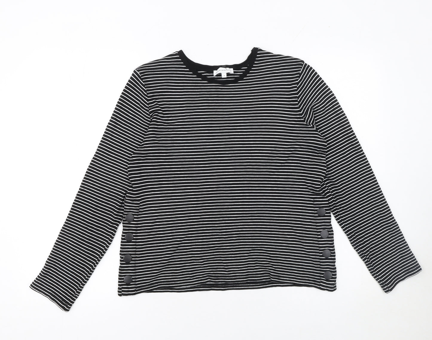 Warehouse Women’s Black Striped Long Sleeve Jersey Top Size 12