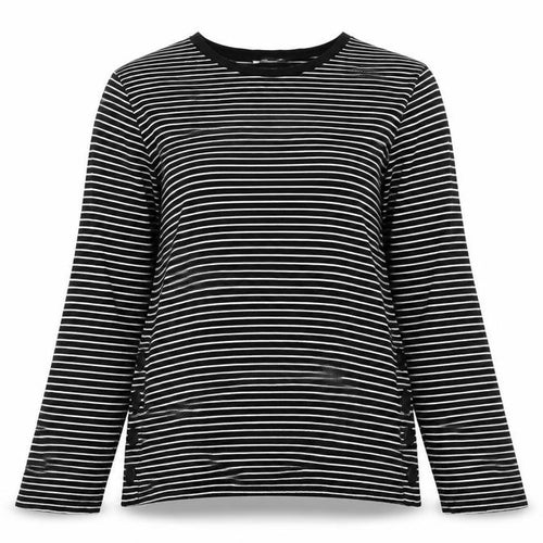 Warehouse Women’s Black Striped Long Sleeve Jersey Top Size 12