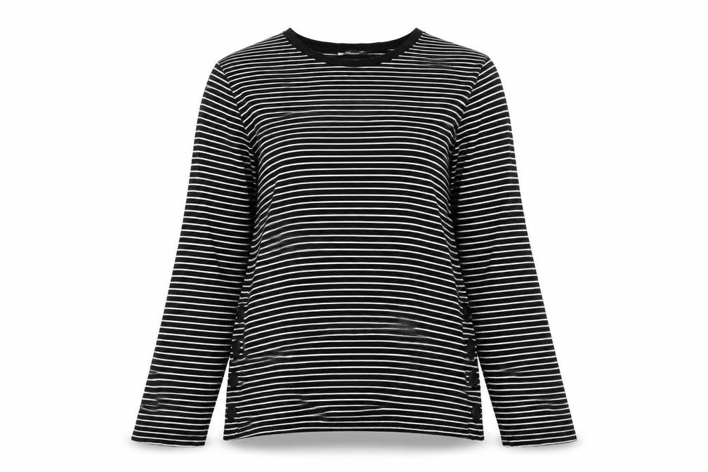 Warehouse Women’s Black Striped Long Sleeve Jersey Top Size 12