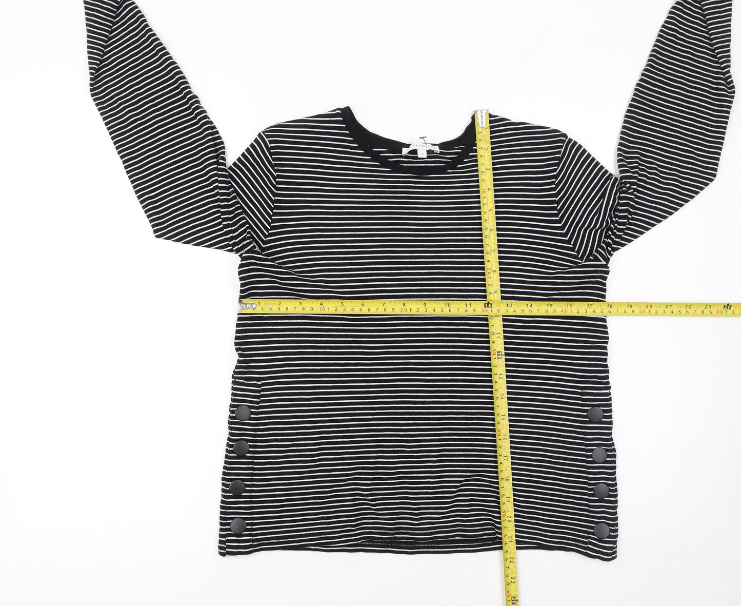 Warehouse Women’s Black Striped Long Sleeve Jersey Top Size 12