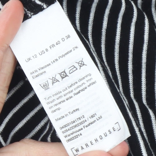 Warehouse Women’s Black Striped Long Sleeve Jersey Top Size 12