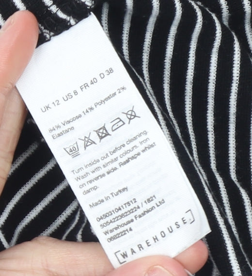 Warehouse Women’s Black Striped Long Sleeve Jersey Top Size 12