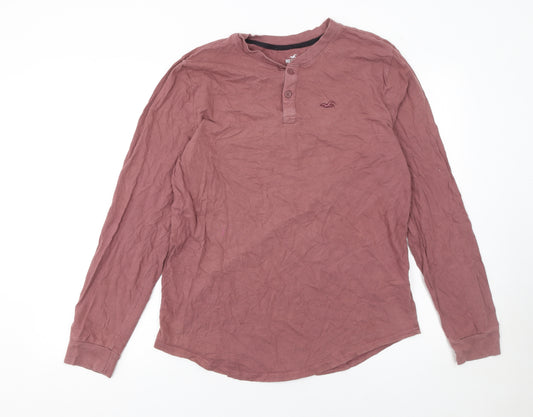 Hollister Men's Brown Long Sleeve Henley T-Shirt Size L