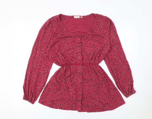 Fat Face Womens Red Animal Print Cotton Tunic Blouse Size 12