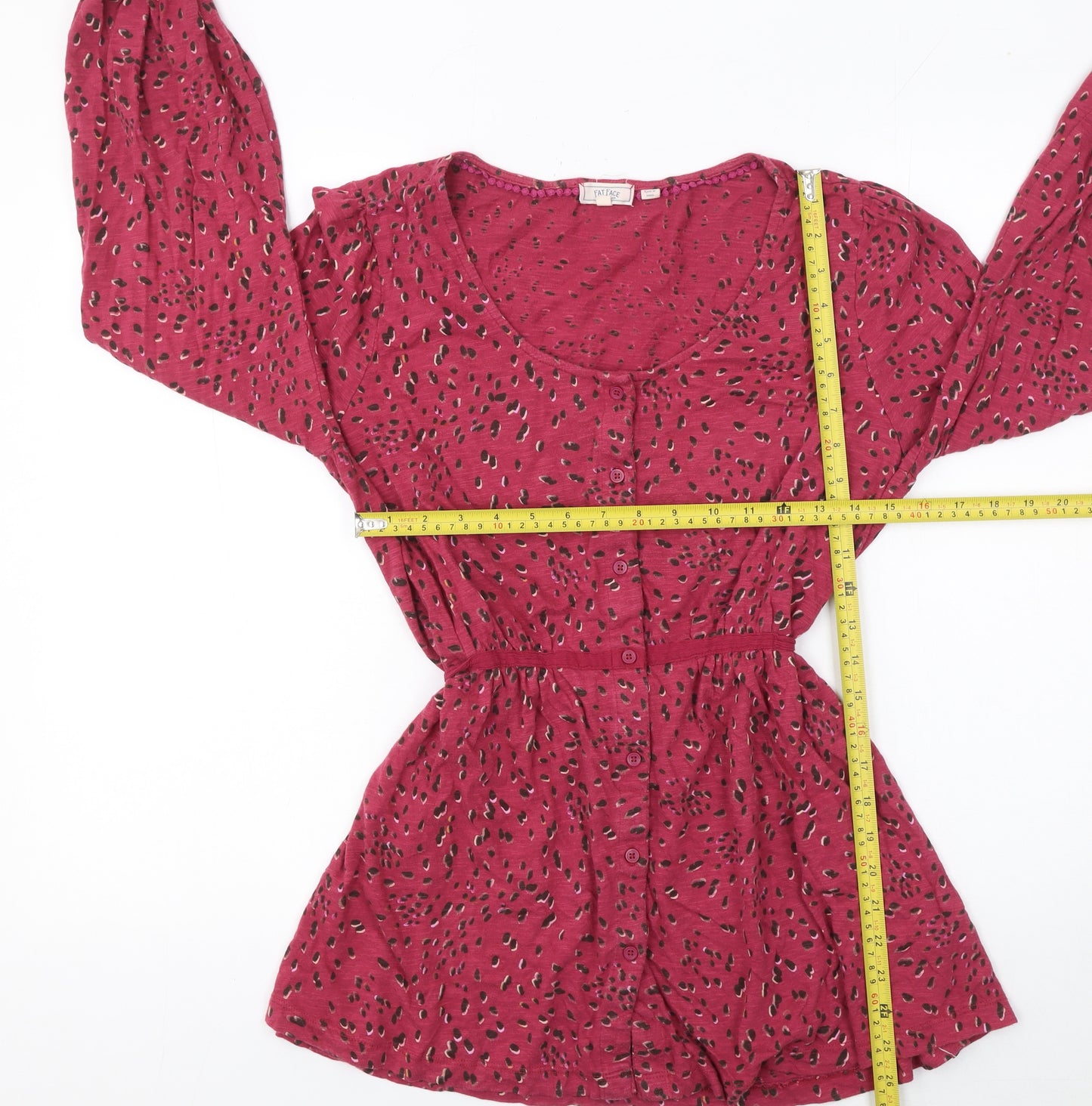 Fat Face Womens Red Animal Print Cotton Tunic Blouse Size 12