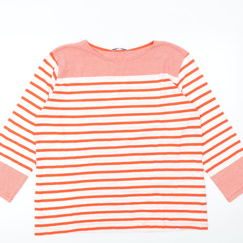 Warehouse Womens Orange White Striped 3/4 Sleeve Cotton T-Shirt UK 12