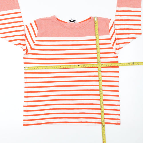 Warehouse Womens Orange White Striped 3/4 Sleeve Cotton T-Shirt UK 12