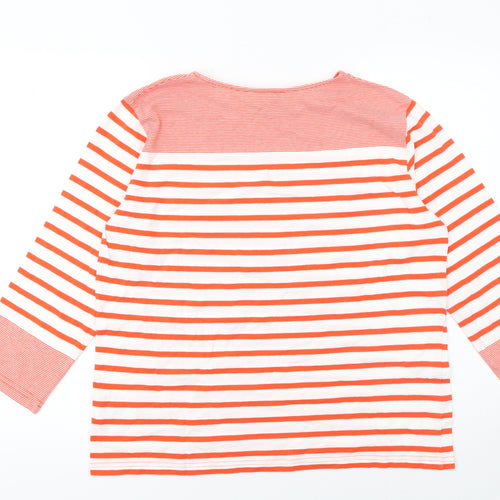 Warehouse Womens Orange White Striped 3/4 Sleeve Cotton T-Shirt UK 12