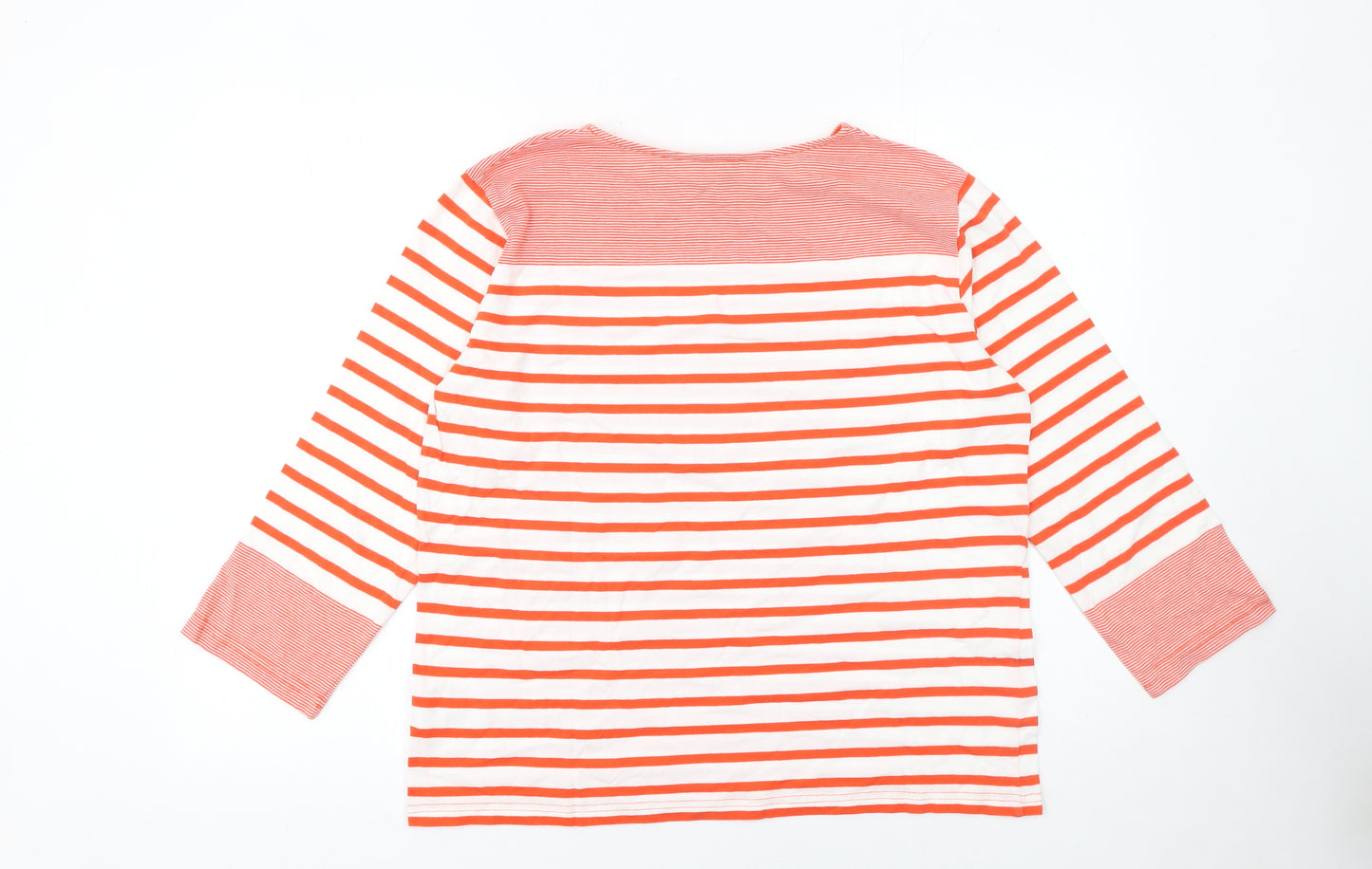Warehouse Womens Orange White Striped 3/4 Sleeve Cotton T-Shirt UK 12