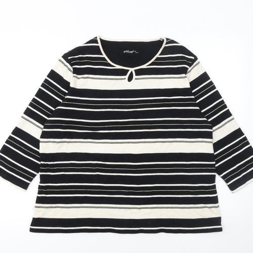 Dash Women’s Black Striped 3/4 Sleeve Cotton Blend T-Shirt Size 20