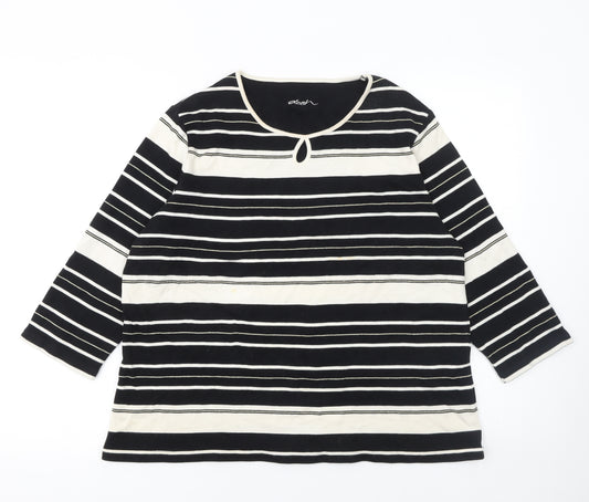 Dash Women’s Black Striped 3/4 Sleeve Cotton Blend T-Shirt Size 20