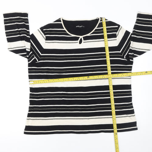 Dash Women’s Black Striped 3/4 Sleeve Cotton Blend T-Shirt Size 20
