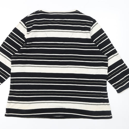 Dash Women’s Black Striped 3/4 Sleeve Cotton Blend T-Shirt Size 20