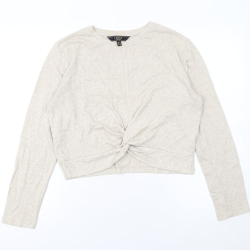 Lipsy Women Beige Knit Twist Front Jumper UK 12 Long Sleeve