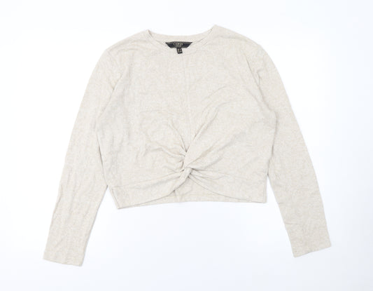 Lipsy Women Beige Knit Twist Front Jumper UK 12 Long Sleeve