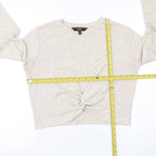 Lipsy Women Beige Knit Twist Front Jumper UK 12 Long Sleeve