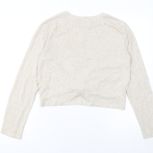 Lipsy Women Beige Knit Twist Front Jumper UK 12 Long Sleeve