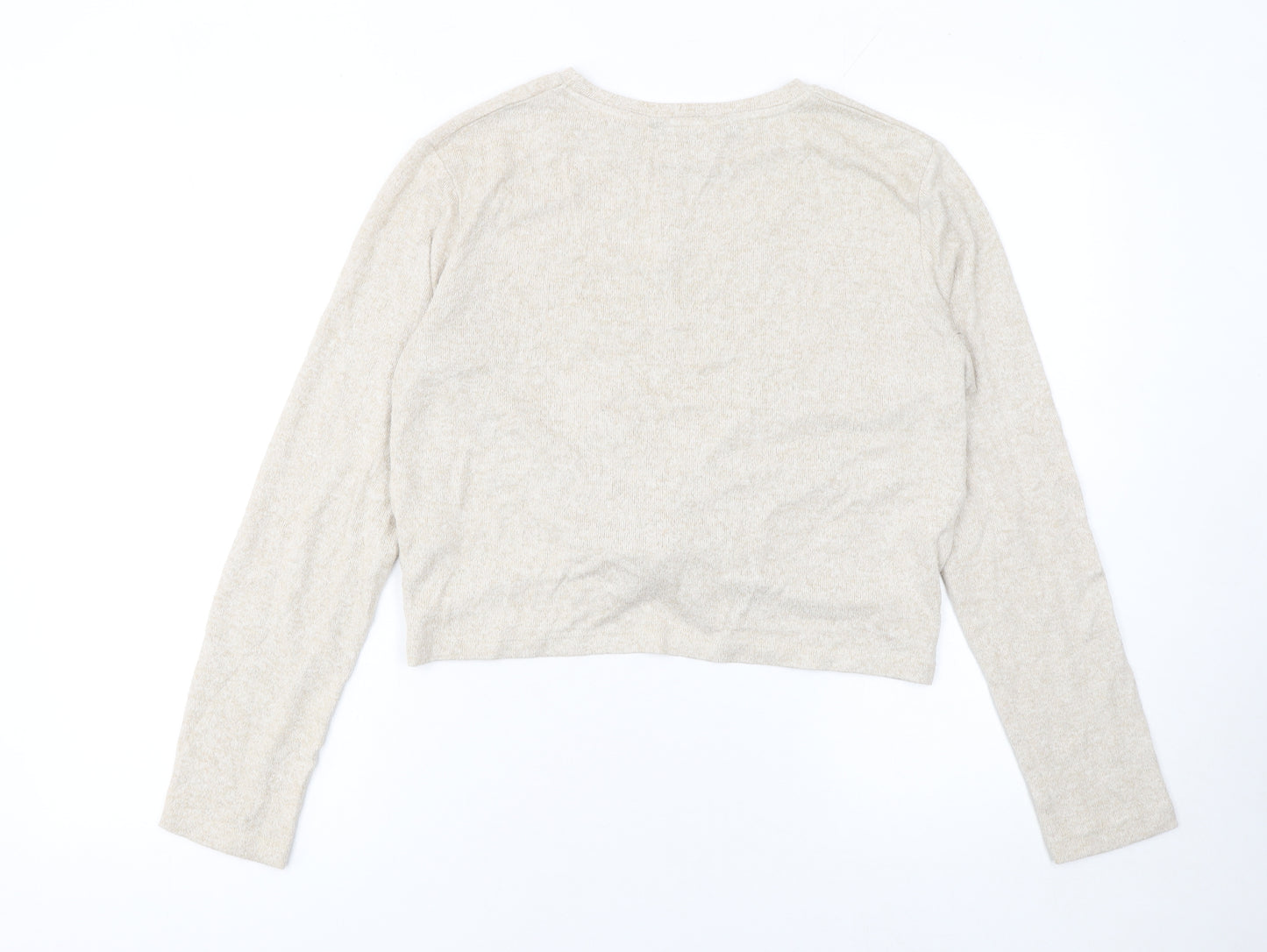 Lipsy Women Beige Knit Twist Front Jumper UK 12 Long Sleeve