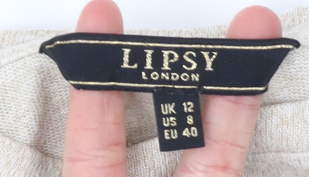 Lipsy Women Beige Knit Twist Front Jumper UK 12 Long Sleeve