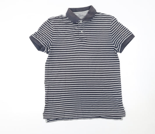 Gap Men's Grey Striped Classic Fit Cotton Polo Shirt M