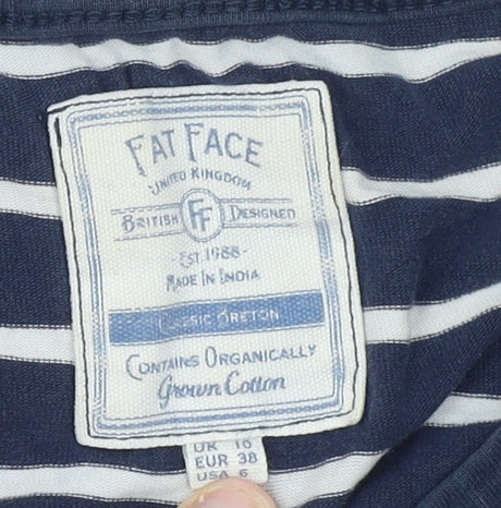 Fat Face Women Navy Blue Stripe Classic Breton Long Sleeve T-Shirt UK 10