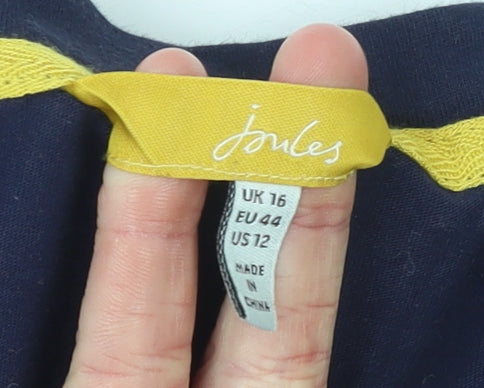 Joules Womens Blue Long Sleeve Cotton Crew Neck T-Shirt Size 16
