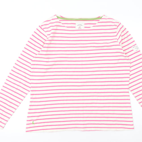 Joules Women’s Pink White Striped Long Sleeve Cotton Nautical Top UK 16