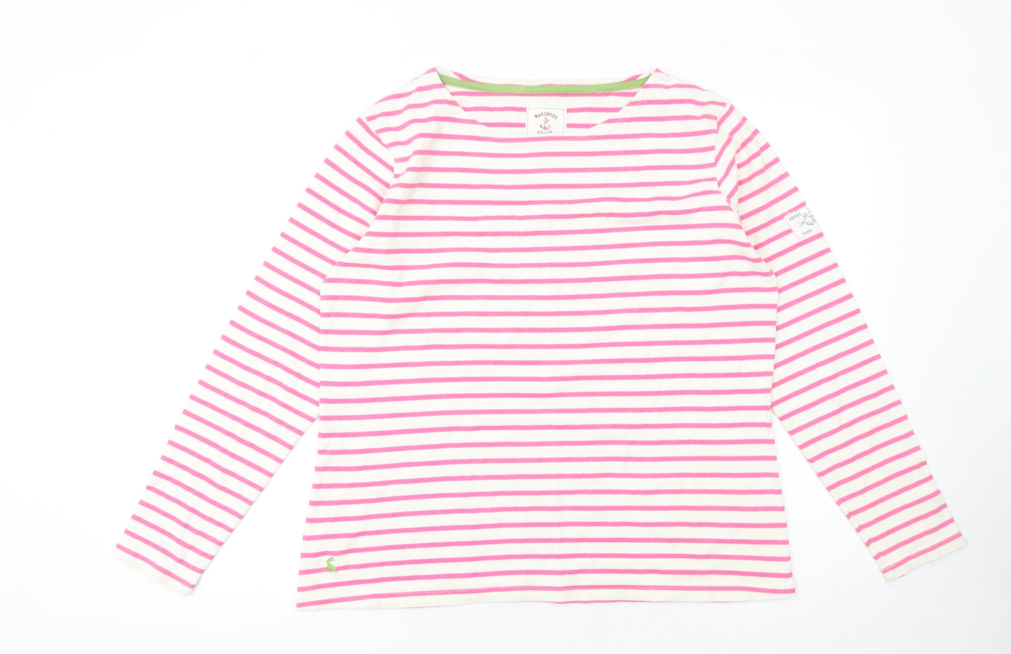 Joules Women’s Pink White Striped Long Sleeve Cotton Nautical Top UK 16
