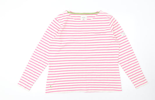Joules Women’s Pink White Striped Long Sleeve Cotton Nautical Top UK 16