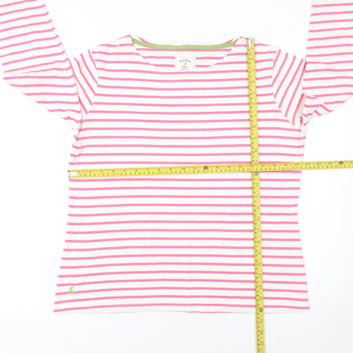 Joules Women’s Pink White Striped Long Sleeve Cotton Nautical Top UK 16