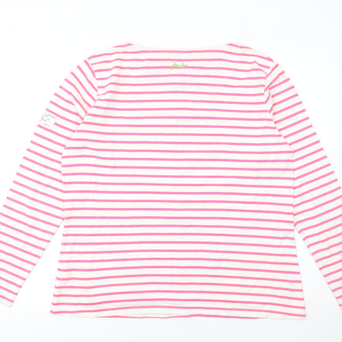Joules Women’s Pink White Striped Long Sleeve Cotton Nautical Top UK 16