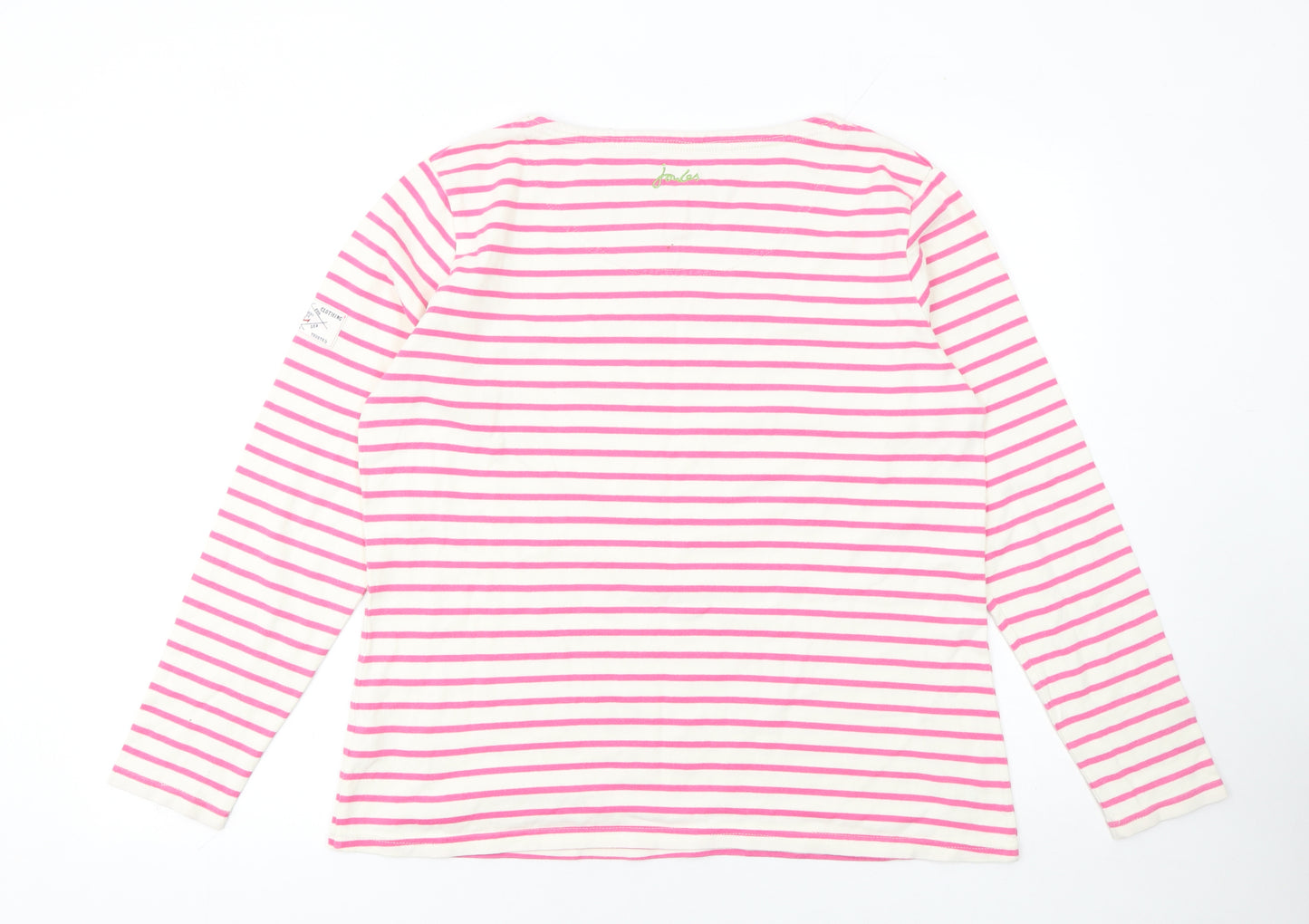 Joules Women’s Pink White Striped Long Sleeve Cotton Nautical Top UK 16
