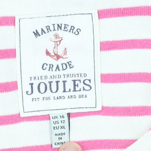 Joules Women’s Pink White Striped Long Sleeve Cotton Nautical Top UK 16