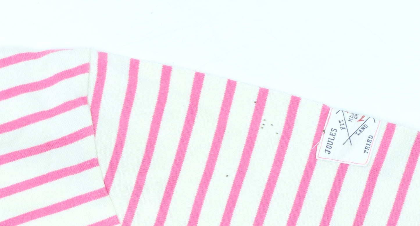 Joules Women’s Pink White Striped Long Sleeve Cotton Nautical Top UK 16