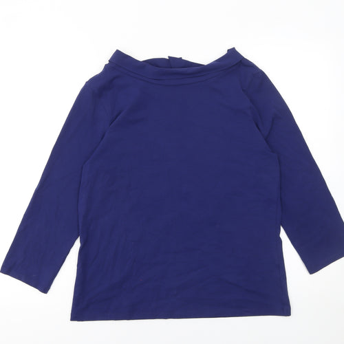Hobbs Women Blue 3/4 Sleeve Boat Neck Cotton Jersey Blouse M