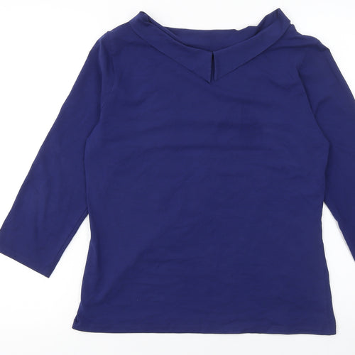 Hobbs Women Blue 3/4 Sleeve Boat Neck Cotton Jersey Blouse M