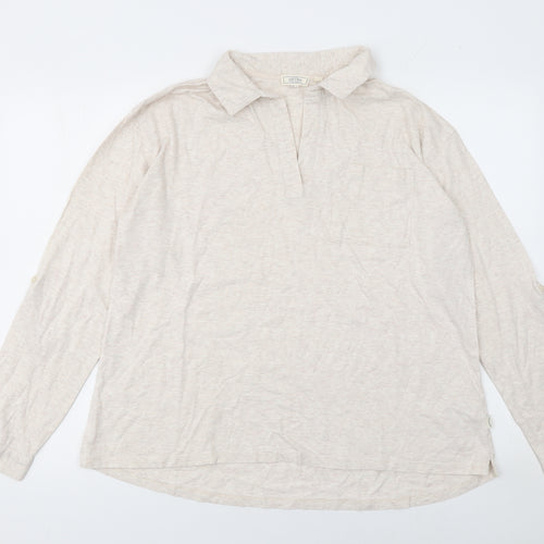 Fat Face Women’s Beige Long Sleeve Cotton Button-Up Shirt UK 14