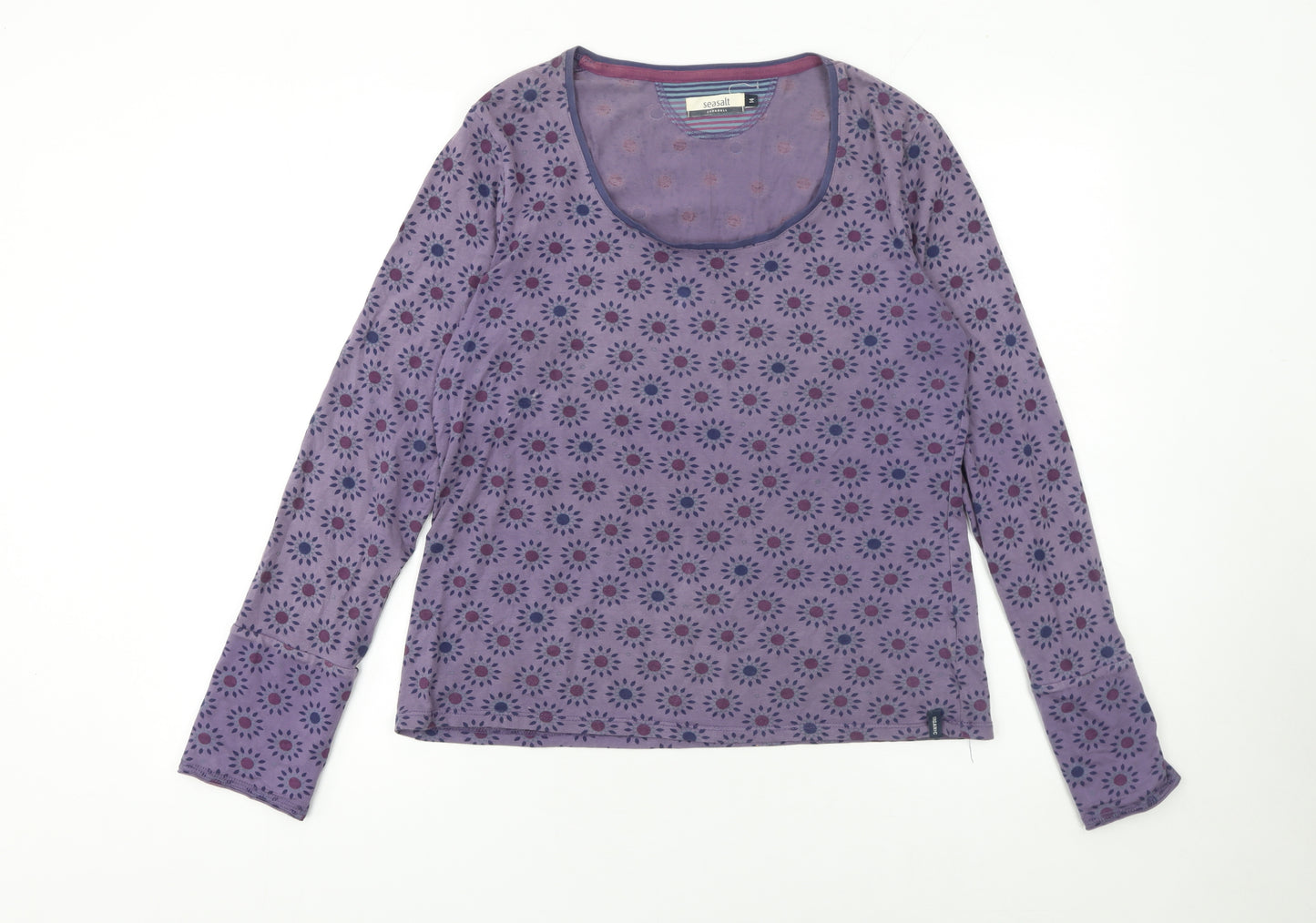 Seasalt Cornwall Women’s Purple Floral Long Sleeve Cotton Tee Size 14
