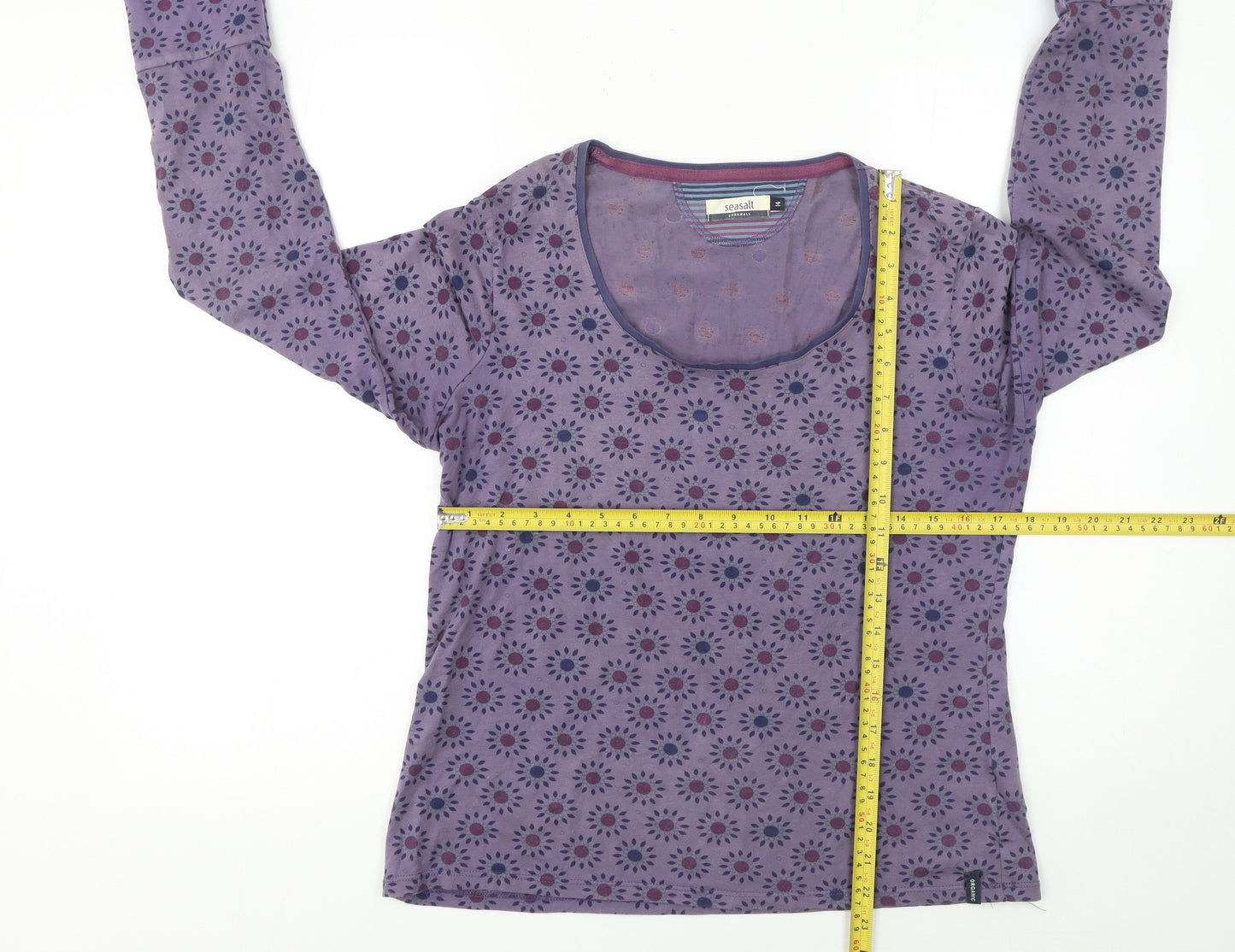 Seasalt Cornwall Women’s Purple Floral Long Sleeve Cotton Tee Size 14