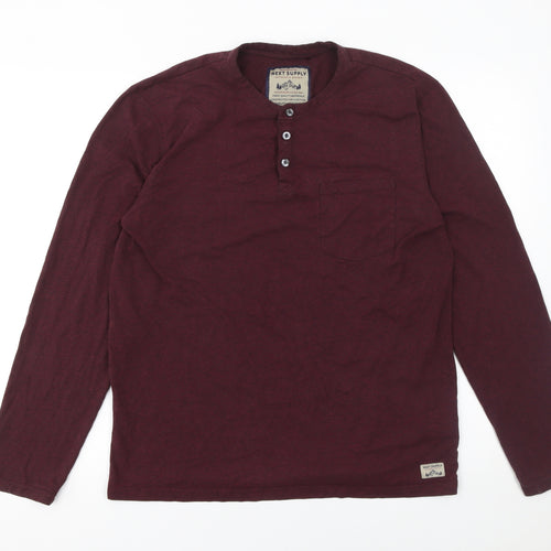 Next Men’s Burgundy Long Sleeve Henley T-Shirt Size M Regular Fit