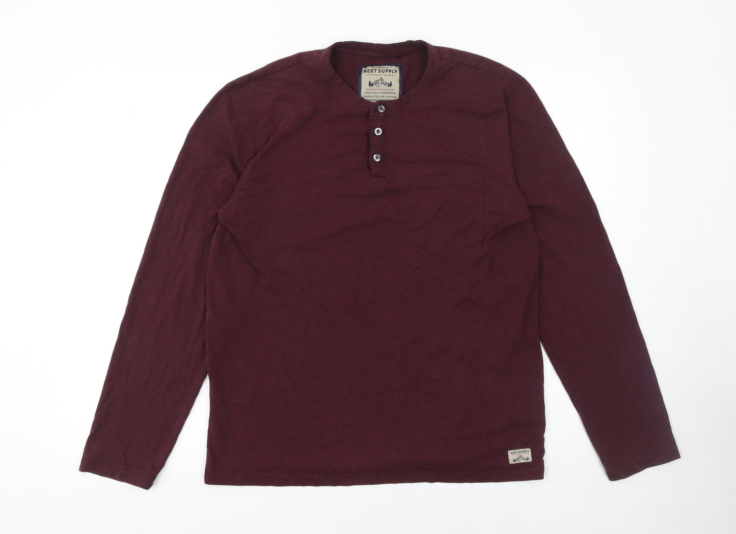 Next Men’s Burgundy Long Sleeve Henley T-Shirt Size M Regular Fit