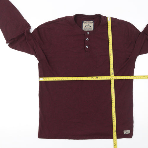 Next Men’s Burgundy Long Sleeve Henley T-Shirt Size M Regular Fit