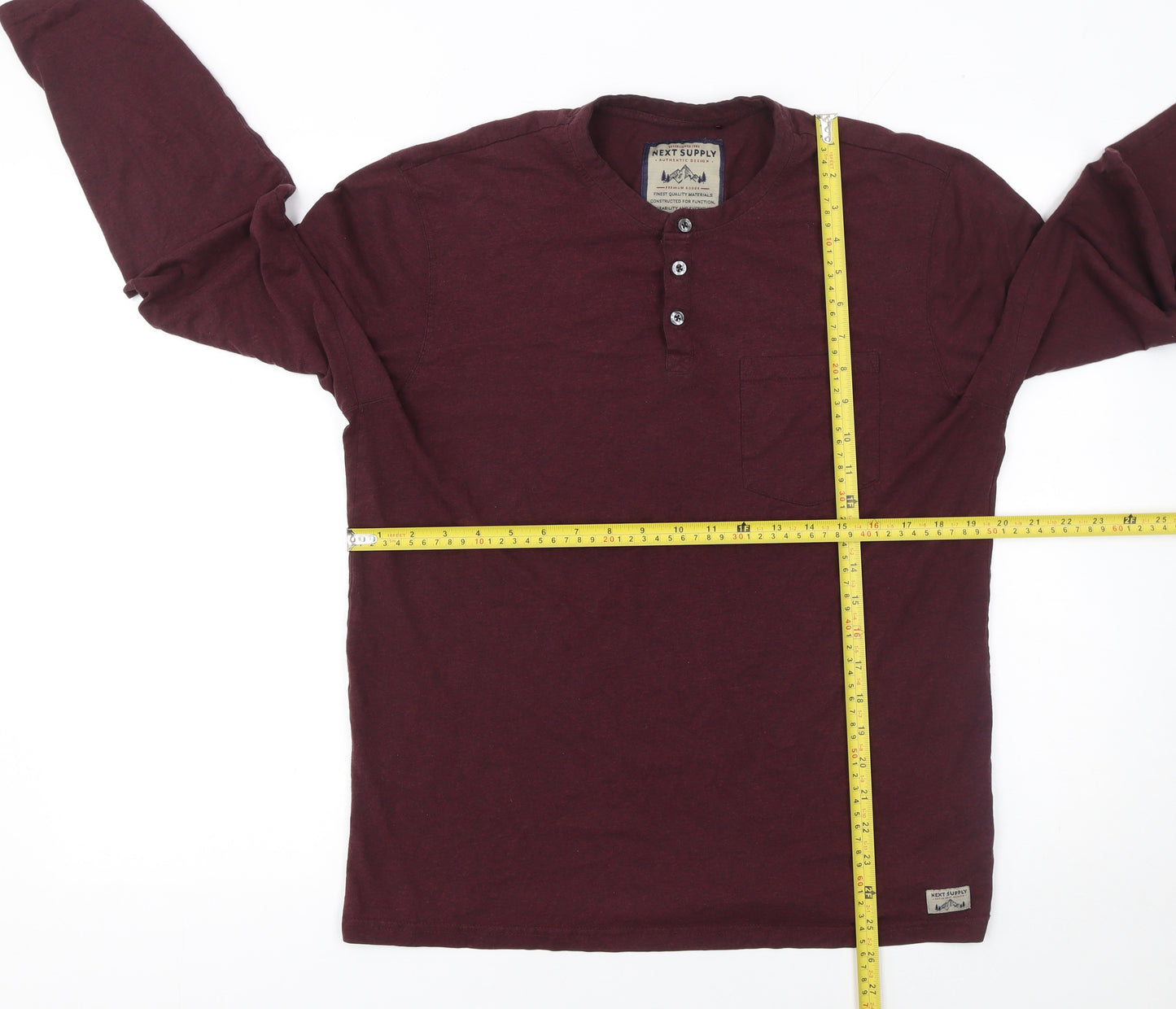 Next Men’s Burgundy Long Sleeve Henley T-Shirt Size M Regular Fit