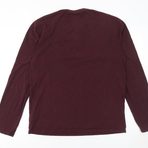 Next Men’s Burgundy Long Sleeve Henley T-Shirt Size M Regular Fit