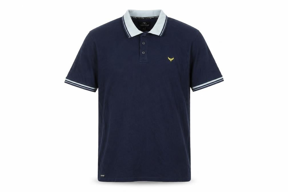 Front view of Threadbare Men's Blue 2XL Cotton Polo Shirt Classic Casual